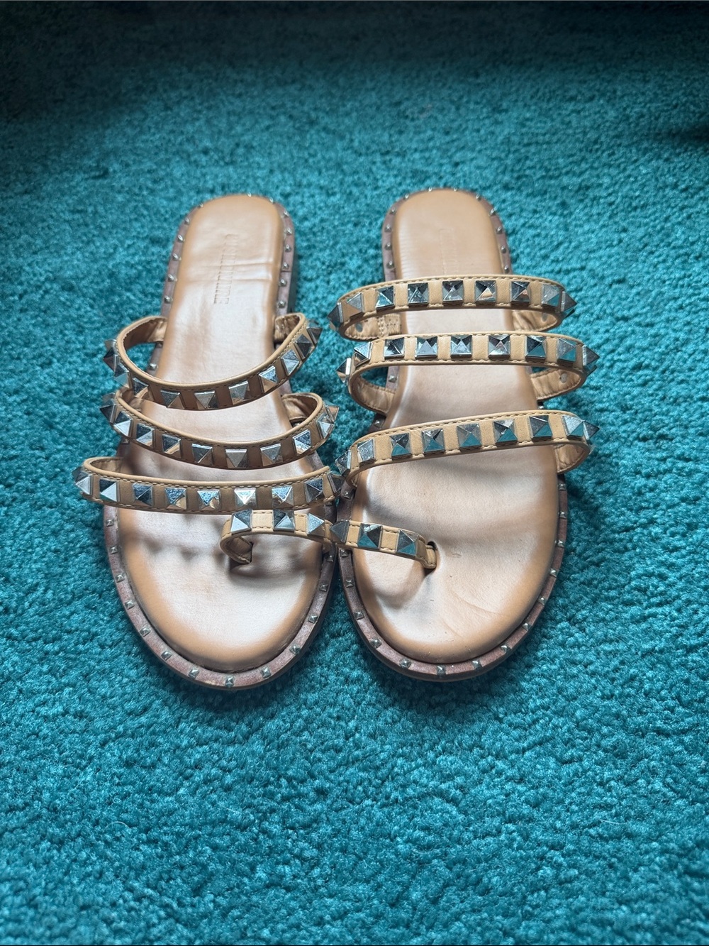 Women’s Tan Studded Multi-Strap Flat Sandals